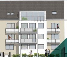 Hausansicht R�ckseite NIPPES - MODERNE: 2-3 ZIMMER WOHNUNG + BALKON! ZENTRAL! RUHIG! MODERNISIERT!